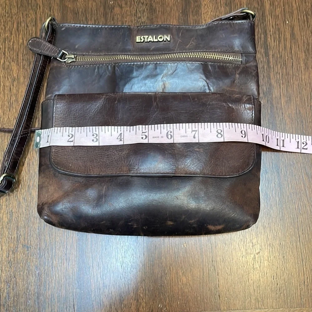 Estalon dark brown leather crossbody purse